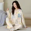 Algodón Lycra Pijama de Manga Larga para Mujer 2026 Nuevo Primavera y Otoño Dibujos Animados Dulce Holgado Conjunto de Cardigan Ropa de Casa