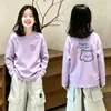Camiseta de manga comprida para meninas, algodão puro, nova e estilosa 2026, top básico casual fofo para crianças mais velhas, para primavera e outono