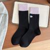 Calcetines de Algodón Finos de Verano para Mujer con Bordado Color-Block, Calcetines Holgados Sin Costuras para Mujer, Calcetines de Media Pantorrilla