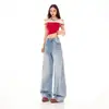 Jeans Scimitar de Estilo Americano para Mujer, de Corte Holgado para Calle Principal, Silueta de Moda Simple para Otoño e Invierno, Pantalones de Pierna Ancha Adelgazantes para el Viaje Diario