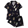 Conjunto de Pijama Cardigan de Seda Leite Cruzado Europeu e Americano para Mulheres, Shorts de Manga Curta, Conjunto Casual Respirável para Casa, Atacado de Fabricante