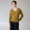 Elegante suéter de cashmere solto com decote em V para mulheres, malha macia e aconchegante em sarja para o dia a dia, malha básica simples para usar por baixo
