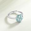 Anillo de jade azul agua flor de melocotón natural A bienes pétalos de piedra de jade hielo S925 con incrustaciones anillo de moda anillo femenino ajuste