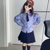 Suéter Colete Estilo Preppy Infantil Saia Plissada Traje JK Vestido Estiloso para Meninas Primavera e Outono Conjunto de Três Peças para Alunos do Ensino Fundamental