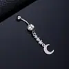 Piercing para el ombligo con cuerpo de piedra microincrustada, Anillo para el ombligo con forma de mariposa y corazón estilo europeo y americano, Anillo para el ombligo de mujer con estrella, luna y planeta