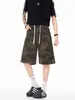 Bermuda de Trabalho Casual Verão Estilo Americano Japonês Retrô para Homens com Múltiplos Bolsos, Marca Tendência, Caimento Solto, Versátil Calça de Cinco Pontos