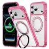 Capa de Celular com Suporte Magnético e Engrenagem de Amortecimento para Alívio de Tensão, Adequada para iPhone 17 Pro Max Capa de Celular Transparente