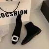 Otoño e Invierno Estilo Pequeño Aroma Adelgazantes Espalda Elástica Negro Más Terciopelo Botines Skinny Cremallera Nueva Botines de Tobillo Mujer 2026 Hebilla Cuadrada con Pedrería