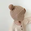 Nuevos Gorros Cálidos de Otoño e Invierno para Niños, Lindos Gorros de Oso con Doble Bola, Gorros de Lana Tejida Cálidos para Bebé que Protegen los Oídos