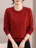 Suéter para mujeres de mediana edad y mayores, nuevo estilo otoño 2026, cuello redondo, corte holgado, elástico, talla grande, camiseta básica de punto para madres