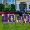 Placa de gramado popular para a temporada de formaturas de 2027, placa de gramado com tema de festa GRAD com glitter preto, placa de jardim