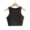 Europeu e Americano AliExpress Exposto ao Umbigo Ajustado de Alta Intensidade Corrida Fitness Yoga Treino Feminino Regata Dupla Camada Ultracurta Cor Sólida