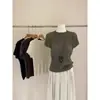 ¡Estilo coreano! Top de punto acanalado vintage de otoño temprano con temperamento artístico para mujer