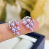 Set de Aretes, Anillo y Colgante de Perlas de Agua Dulce Natural Color Uva Morada con Diseño de Circonita Aurora, Lujo Ligero S925 al por Mayor