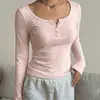 2026 Nuevo Estilo de Verano Camiseta Rosa a Rayas de Manga Larga Ajustada Top Estilo Americano