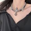 Colar com Pingente de Borboleta Cravejado com Diamantes Estilo Dark de Luxo Leve para Mulheres, Corrente para Clavícula com Design Personalizado Estilo Hip-Hop Europeu e Americano