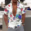 Cardigã de Verão Masculino com Gola e Manga Curta de Comércio Exterior, Camisa Masculina com Estampa Digital 3D de Tamanho Grande, Camisa de Manga Curta em Estoque