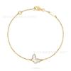 Pulsera Fanjia Trébol de Cuatro Hojas Mariposa Doble Cara Madreperla Blanca Natural Versión Alta Chapado Grueso en Oro de 18K Cadena para Clavícula Femenina Nicho
