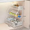Estante de Almacenamiento para Fregadero de Cocina del Hogar Gabinete Deslizante Estante Deslizante por Capas Cesta Deslizante Estante de Almacenamiento para Platos de Fregadero Condimentos