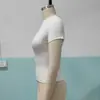 Camiseta Básica Estilo Kardashian Europeu e Americano Cor Sólida Gola Redonda Elástica Ombro Normal Manga Curta para Mulheres, Top de Verão Fino Cintura Ajustada