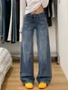 Jeans Vintage de Pierna Recta Ajustada para Mujer, Nuevo Estilo de Otoño, Tiro Bajo, Sueltos, Adelgazantes, Versátiles Pantalones de Pierna Ancha hasta el Suelo