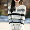 Camiseta de punto a rayas para mujer, de manga larga, polo colorido, prenda interior para otoño e invierno, nuevo top básico elegante 2025