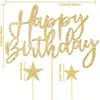 Feliz Aniversário Estrela de Glitter Decoração de Bolo Inserção Decoração de Bolo de Festa de Aniversário Cartão de Inserção para Mesa de Sobremesa