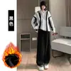 Pantalones de Punto de Felpa para Maternidad Pierna Ancha para Otoño e Invierno 2025 Nuevo Estilo Caídos Casuales de Pierna Recta Pantalones de Maternidad
