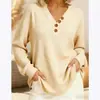 Enviado 2025 Transfronterizo Casual Manga Larga Top Mujer Botón Cuadrícula Europeo Americano Waffle Otoño Invierno Cuello en V Nuevo Holgado