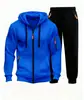 Conjunto de moletom com capuz e zíper e calça de moletom masculino para outono e inverno, estilo workwear casual com múltiplos bolsos e punhos elásticos, conjunto de duas peças