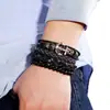 Pulseira Simples Retrô Tecida Estilo Europeu e Americano DIY Âncora de Navio Couro de Vaca Pulseira Multicamadas Conjunto Pulseira Náutica Masculina