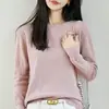 Suéter tejido de cuello redondo 100% algodón estilo minimalista para mujer, manga larga, holgado, suave, estilo casual, camiseta base 100% algodón, suéter fino