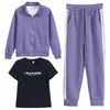Pantalones de Cardigan con Cremallera Traje Casual para Mujer Moda Nueva Primavera y Otoño 2024 Ropa Deportiva Sencilla Conjunto de Tres Piezas