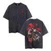 Camiseta Gráfica de Anime Lavable Transfronteriza para Hombres y Mujeres, Top de Camiseta de Algodón Lavado Ácido Vintage para Verano