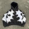 Suéter holgado de cuello alto para hombre y mujer, sudadera con capucha y bordado en blanco y negro con colores contrastantes, estilo americano de otoño