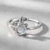 Anillo de Unicornio Simple y Moderno de Estilo Coreano Dulce Lindo Abierto Ajustable Diseño de Piedra Lunar Elegante Anillo para Mujer