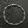 Pulsera de Moda con Diamantes, Flor de Cruz Delgada, Joyería de Mano para Hombres y Mujeres, Pulsera con Inserto de Hebilla Hip-Hop Chapada en Plata Tailandesa con Dorado Blanco, Clásica
