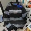 Camiseta de Algodão Tie-Dye com Estampa de Letras Hip Hop Americano Manga Longa Feminina Outono Retrô Estampada Criativa Casual