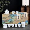Juego de té de cerámica Guochao Qianli Jiangshan, caja de regalo, tetera, tapa de porcelana blanca Dehua, tazón, taza de té de mar, juego de té de kung fu