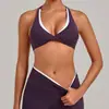 Sujetador de Yoga para Espalda sin Costuras Transfronterizo, Conjunto de Dos Piezas con Bloques de Color para Deportes al Aire Libre y Fitness para Mujer 8081