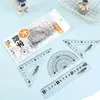 Set de papelería transparente para estudiantes con escala clara, regla recta, escuadra, transportador, juego de dibujo matemático de cuatro piezas