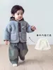 Chaleco de punto para niños, conjunto de invierno para bebés niños, chaleco con estampado de pájaros, suéter, camiseta básica, pantalones de algodón forrados de polar, ropa para niños