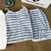 Pijama de verão feminino com bojo, conjunto de camisola e shorts sexy, estilo puro desejo, fino listrado sem mangas, conjunto de roupa caseira de verão