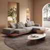 Sofá de madera maciza estilo japonés de estilo troncos, ligero, de lujo, para casa de familia, de tela, de diseñador, de villa, de combinación simple.