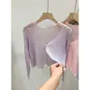 Cárdigan de punto Chal para mujer con falda de tirantes, Chaleco de verano de seda helada, Blusa de protección solar, Top chaqueta fina