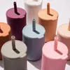 Copo de Silicone Quente da Amazon para Crianças com Canudo Copo de Aprendizagem para Bebês de Silicone com Tampa Canudo Copo Alto