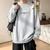 Sudadera pesada de cuello redondo bordada con acabado lavado a la arena para hombre, top interior retro de otoño de corte holgado, chaqueta moderna sin capucha para adolescentes