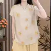 Elegante, reductor de edad, retro, suave, estilo chino, top de verano para mujer con cuello alto