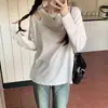 Foto Real de Camiseta de Manga Larga con Calados Estilo Europeo para Mujer Primavera 2025 Nueva Única Camiseta Básica Top Holgado