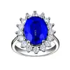 Anillo Noble Abierto Ajustable con Gema Azul Imitación Tanzanita Natural Chapado en Oro Blanco Anillo Vivo para Mujer